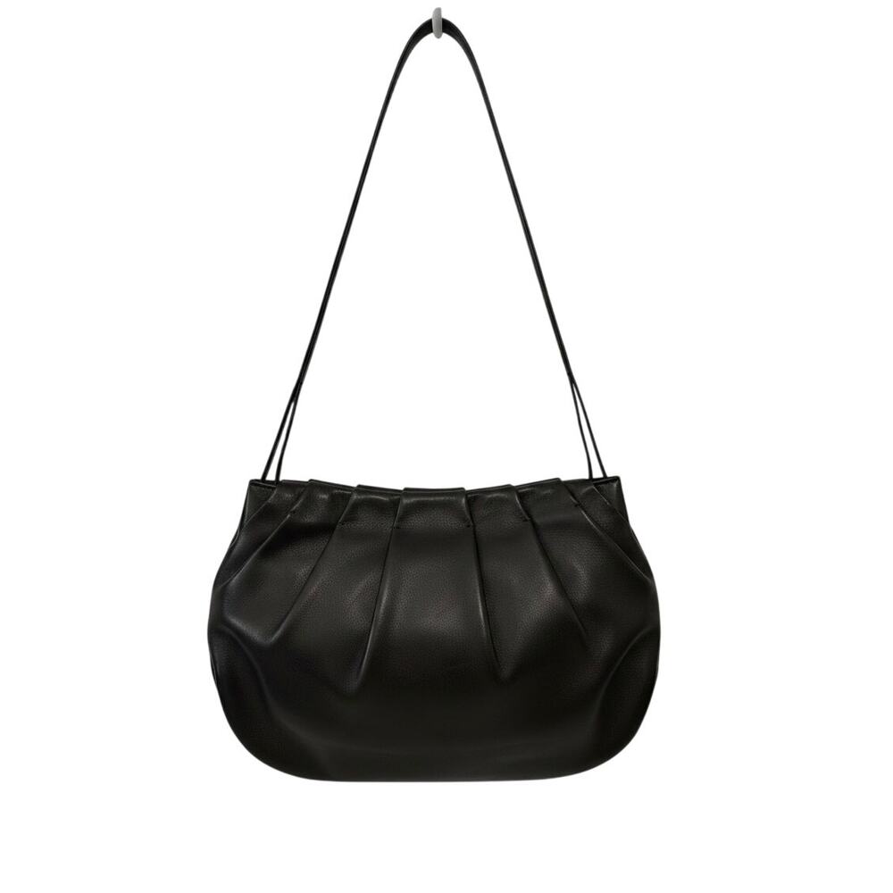 The Row Fan Bag 12 Origami Pleated Black Smooth Leather Shoulder Bag Authentic